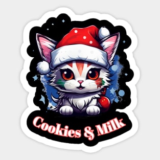 Cookies & Milk - Christmas Cat - Winter Holiday Sticker